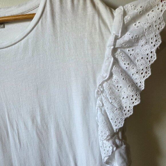 EUC ALL SAINTS WHITE BRODERIE ANGLAISE RUFFLED SLEEVES SHORT SHIRT DRESS SIZE M - Picture 8 of 15
